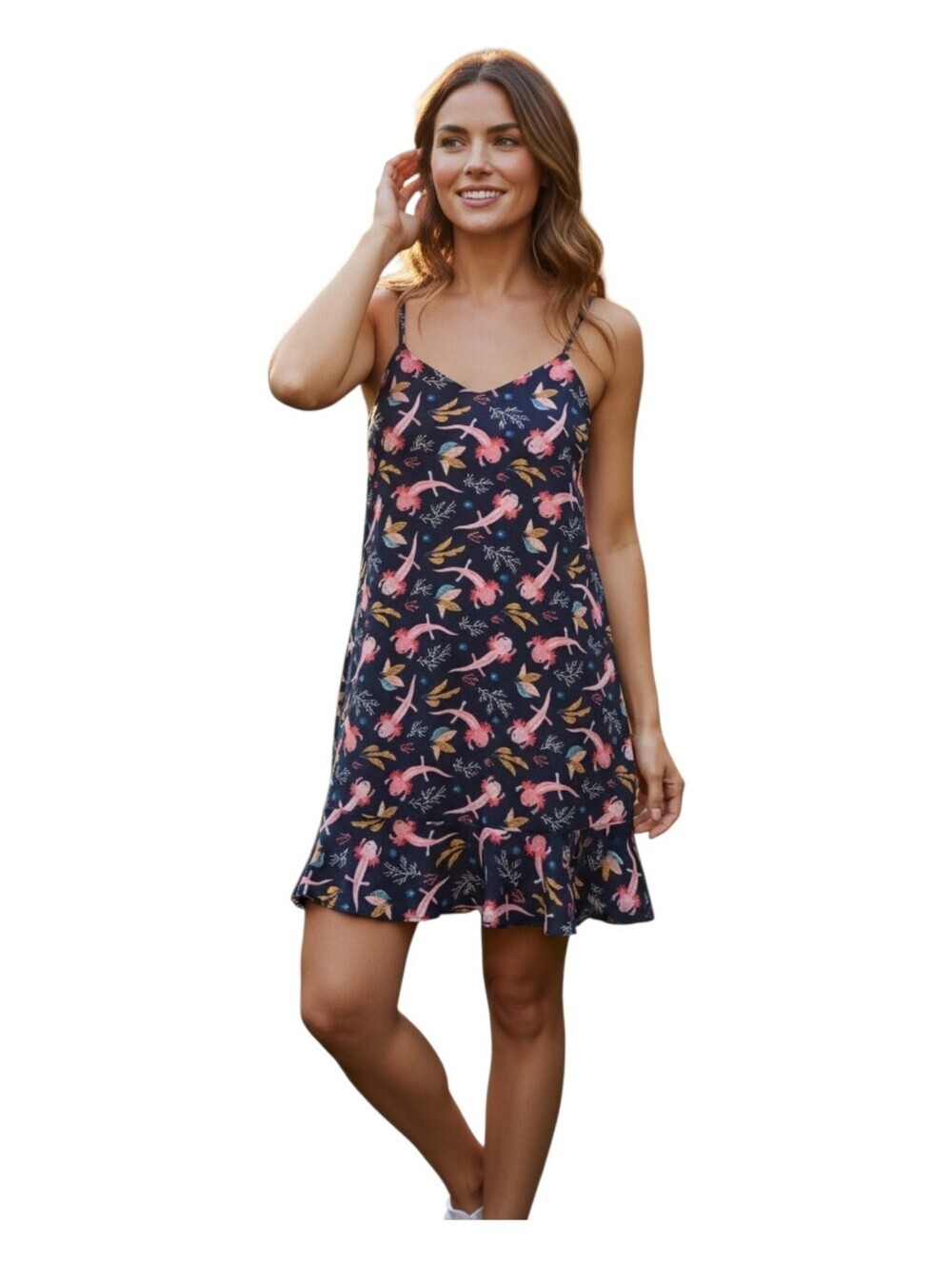 Attic Salt Womens Pink Salamander Coral Reef Print Drop Waist Sun Dress Large